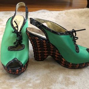 Bright Green Wedge Sandals NEW